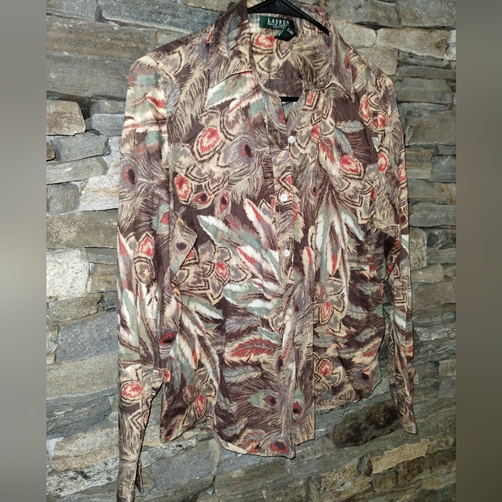 Lauren Ralph Lauren petite large floral blouse, long sleeve - Picture 3 of 7